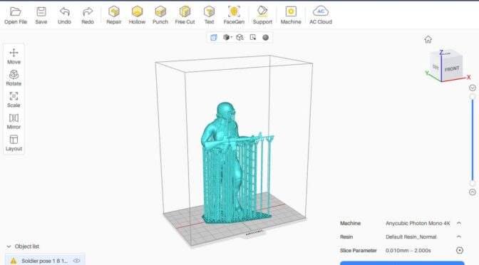 Army Men soldier before 3D print in Anycubic Photon Workshop software